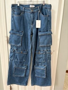 Cello Blue Denim Cargo Pants for Women